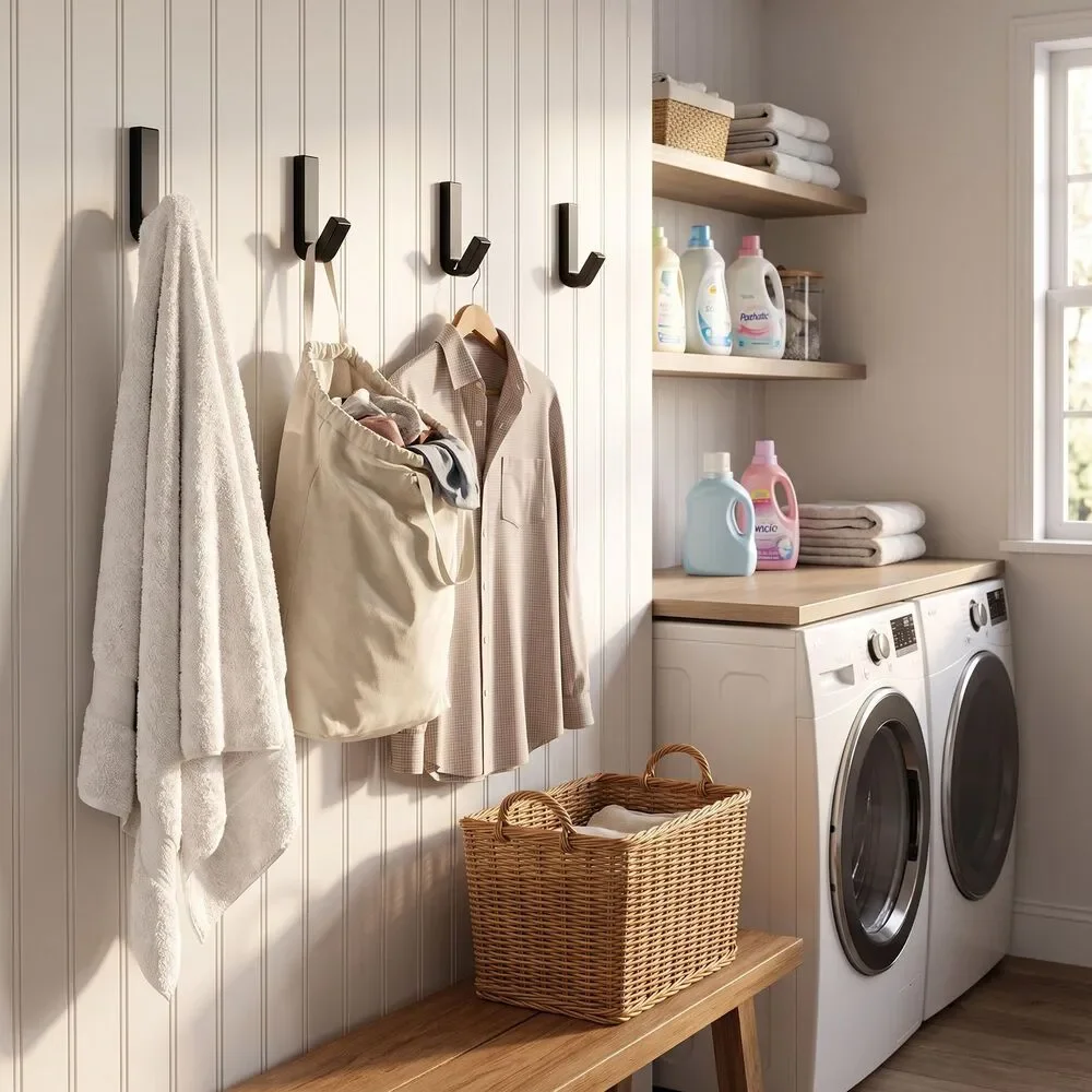 3- pack Large J-Style Wall Hook, No Drill Organizer, Coat Bag Towel Holder